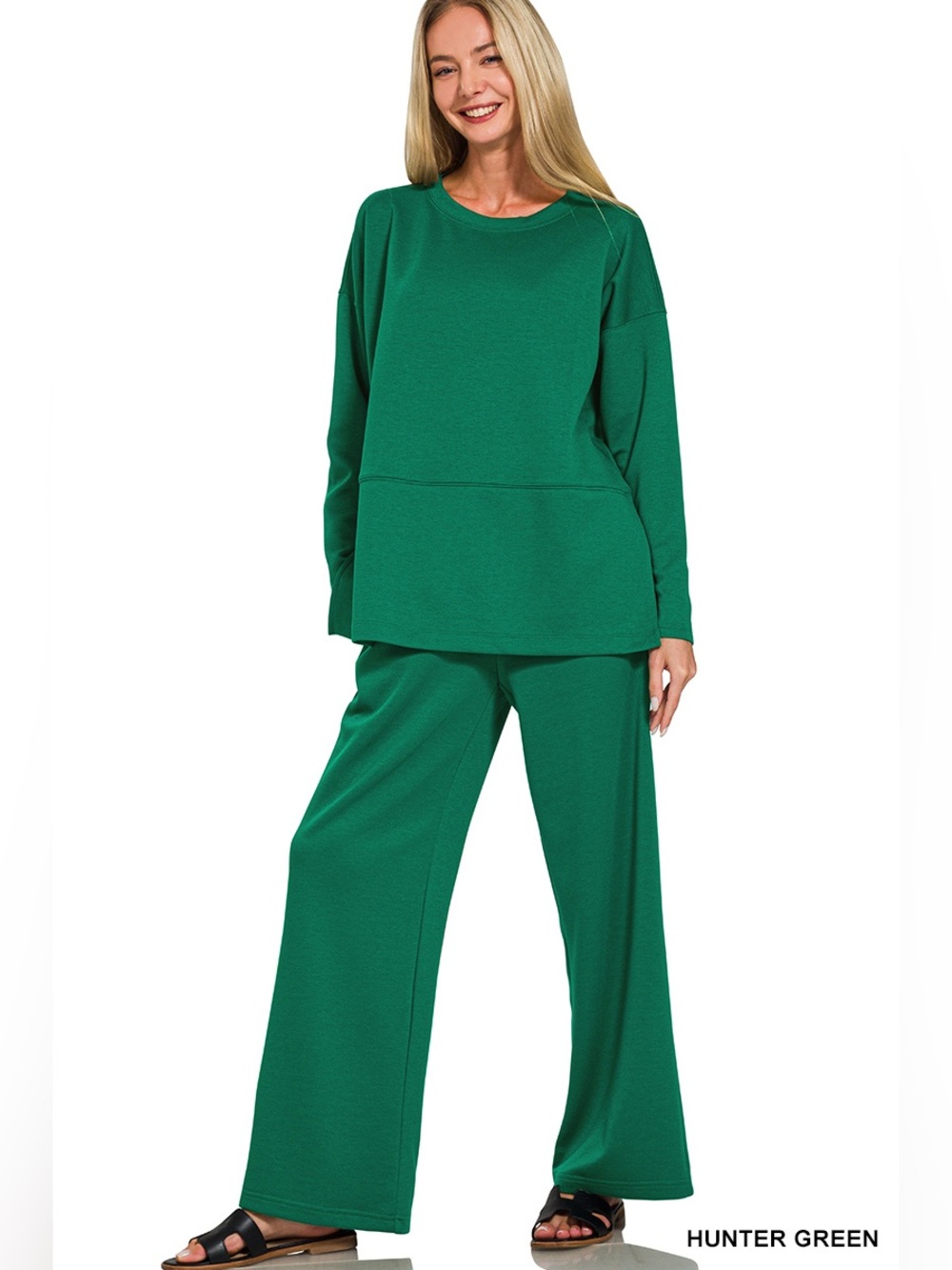 Zenana SCUBA SIDE SLIT TOP & PANTS SET